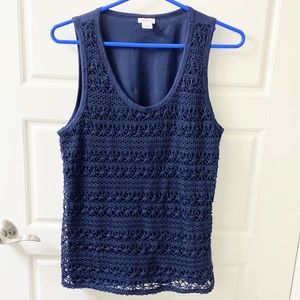 J Crew crocheted tank top with plain jersey back Navy blue Size medium